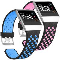 SKYLET for Fitbit Ionic Bands, 2 Pack Soft Breathable Accessories Wristbands for Fitbit Ionic Bracelet with Buckle (No Tracker)[2PC: Black-Blue&Black-Pink]