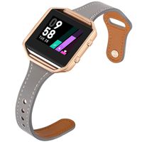 Aiseve Slim Leather Bands Compatible for Fitbit Blaze, Thin Tapered Wristband Rose Gold Metal Frame Clasp for Fitbit Blaze Small Large Women Men (Large, Dark Gray/Rose Gold)