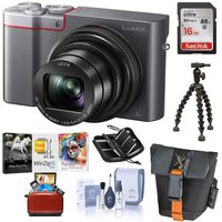 Panasonic Lumix DMC-ZS100 Digital Camera, 20.1MP, Silver - Bundle with 16GB Class 10 SDHC Card, Camera Case, Cleaning Kit, Memory Wallet, Sunpak FlexPod, Mac Software Package