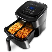 NUWAVE BRIO 6-Quart Digital Air Fryer with one-touch digital controls, 6 easy presets, precise temperature control, recipe book, basket divider, wattage control, PREHEAT & REHEAT Function