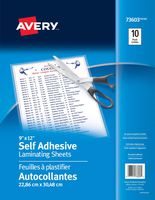 Avery Self-Adhesive Laminating Sheets, 9" x 12", Permanent Adhesive, 10 Clear Laminating Sheets (73603)