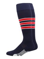 MadSportsStuff Dugout 3 Stripe Baseball Socks (Navy/Scarlet/White, Medium)
