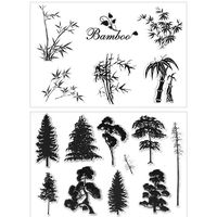 DIY Plant Bamboo Pine Tree Clear Stamps for Card Marking Scrapbooking Decoration Pack of 2