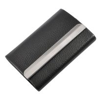 Uxcell Textured Faux Leather Coated Metal Business Name Card Holder, Black