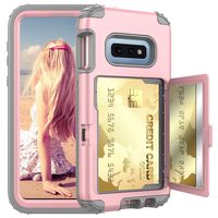 ACKETBOX Galaxy S10e Wallet Case，Defender Wallet Design with Card Holder Hidden Mirror for Girls 3in1 Hybrid Heavy Duty Full-Body Protective Case for Samsung Galaxy S10e 5.8"(Gray)