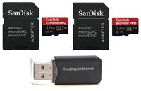 SanDisk 32GB Micro SDHC Extreme Pro Memory Card (2 Pack) Works with GoPro Hero 8 Black, Max 360 Action Cam U3 V30 4K A1 Class 10 (SDSQXCG-032G-GN6MA) Plus 1 Everything But Stromboli (TM) Card Reader