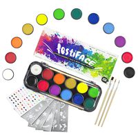 Face & Body Paint Kit for Adults & Kids | 12 Extra-Large Professional Colors by festiFACE | Includes 4 UV Black Light Neons, Stencils and Brushes in Gift Set | RRP $25.95