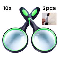 IAMGlobal 10X Magnifying Glass, Handheld Reading Magnifier, 75mm Magnifying Glass Lens, Thickened Rubbery Frame with Non-Slip Soft Handle for Newspaper Reading, Insect, Science for Seniors Kids(2 Pc)