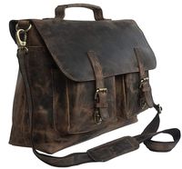 16 Inch Retro Buffalo Hunter Leather Laptop Messenger Bag Office Briefcase College Bag Fits Up to 17 Inch Laptop