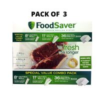FoodSaver B005SIQKR6 Special Value Vacuum Seal Combo Pack 1-8" 4-11" Rolls 36 Pre-Cut Bags, 1Pack, Clear (Set of 3)