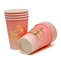 50 Count 9 Oz Happy Birthday Cups Gold Foil on Pink Ombre Disposable Drink Paper Cup with Birthday Cake Design for Kids Girls Teens Women Unicorn and 1st Birthday Party Supplies Tableware Decorations