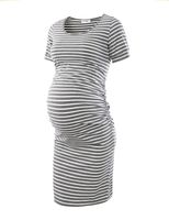 Peauty Maternity Dresses for Baby Shower Gray White Stripe M