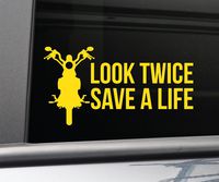 Look Twice Save a Life Motorocycle Vinyl Decal Laptop Car Truck Bumper Window Sticker, 8.5" x 4.5" (Yellow)