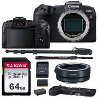 Canon EOS RP Mirrorless DSLR Camera Body with Grip, Lens Converter, Transcend 64GB Memory Card, Monopod and Spare Battery