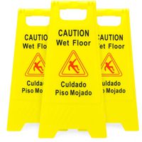 Bolthead Industrial 3-Pack of Yellow Caution Wet Floor Signs, Original Version 2-Sided Bilingual Warning - Slip & Fall Accident Prevention