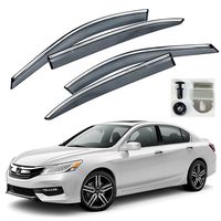 VXMOTOR for 2013-2017 Honda Accord Sedan 4 Door ONLY - Chrome Trim PC Smoke Tinted Clip On Window Visor Rain Guard Defector Polycarbonate - PC Best Material