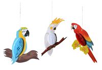 PAPER JAZZ Summer Luau Tiki Hawaiian Beach Tropical Party Parrot Tropical Birds Honeycomb Hanging Decorations Red White Blue(Parrot only)