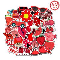 MSOLE 50PCS Red Cute Waterproof Vsco Stickers for Water Bottles Laptop HydroFlasks Aesthetic Trendy Decal Stickers for Mac Computer Phone Guitar for Kids Teens Girls