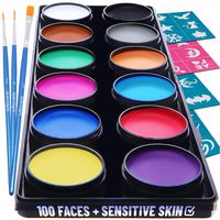 Blue Squid Face Paint Kit for Kids - 30 Stencils, 12 Large Washable Paints, 3 Brushes, Safe Facepainting for Sensitive Skin, Professional Quality Body & Face Facepaints Halloween Makeup Paint Supplies