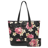 UtoteBag 15.6 Inch Laptop Tote Bag For Womens Floral Pattern Large Tote Bag Lightweight Shoulder Bag Multi-Pocket Nylon Business Work Office Briefcase for Computer/MacBook/Ultrabook (Black Peony)