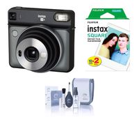 Fujifilm Instax Square SQ6 - Instant Film Camera - Graphite Gray, Bundle Instax Square Instant Film, Twin Pack, White Frame (20 Exposures) + ProOPTIC Cleaning Kit