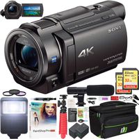 Sony FDR-AX33 4K HD Handycam Camcorder Video Recording Camera with Deco Gear Travel Case Extra Battery Flash & Condenser Microphone + 2X 32GB Memory Cards Filter Kit Pro Bundle