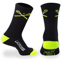 ChalkTalkSPORTS Athletic Half Cushioned Lacrosse Crew Socks | Mid Calf | Crossed LAX Sticks | Black & Yellow