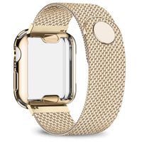 jwacct Stainless Steel Bands Compatible with Apple Watch Band 40mm - with Full Screen Protector for iWatch Series 4/5 - Adjustable Metal Magnetic Strap in 8 Classy Colors (Yellow Gold)