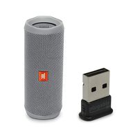 JBL Flip 4 Waterproof Portable Bluetooth Speaker, Gray, Bundle with USB 2.0 Bluetooth Adapter (USB-BT4LE)