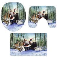 Pgojuni Flannel Christmas Fancy Scenery Bathroom Non-Slip Pedestal Rug + Lid Toilet Cover + Bath Mat Set 3PCS (A)