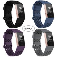 adepoy Compatible with Fitbit Charge 3 Bands for Women Men, Breathable with Air Holes Replacement Wristbands for Fitbit Charge 3 and Fitbit Charge 3 SE, Black Navy Purple Gray, Small