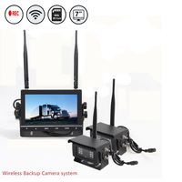 RED WOLF Wireless Backup Camera System Kit,7" LCD Quad View Display Monitor, Built-in DVR, W/ 2 Wireless Rear View Camera for Bus, RV, Forklift Tractor, and Trucks