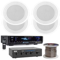 Pyle Digital Home Theater Bluetooth Stereo Receiver (4) 8'' Full Range Speaker Flush Mount Enclosure System with 100Ft Speaker Wire and 4 Ch. Speaker Selector