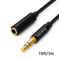 KINPS Audio Auxiliary Stereo Extension Audio Cable 3.5mm Stereo Jack Male to Female, Stereo Jack Cord for Phones, Headphones, Speakers, Tablets, PCs, MP3 Players and More (10FT/ 3M, Nylon-Black)