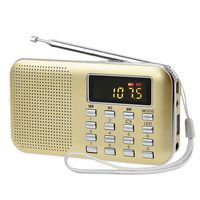 LU2000 Ultra-Thin Mini Portable AM+FM Radio Media Speaker MP3 Music Player, Support TF Card/USB Disk with LED Screen Display and Emergency Flashlight Function (Gold)