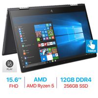 HP Envy x360 15.6'' Touchscreen 2-in-1 FHD (1920x1080) Laptop PC, Quad Core AMD Ryzen 5 2500U up to 3.6GHz, 12GB DDR4 SDRAM, 256GB SSD, Backlit Keyboard, B&O Play, HDMI, Bluetooth, Windows 10