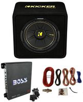 Kicker 44VCWC124 12" 600W Loaded Car Subwoofer + Enclosure + 1100W Amp + Amp Kit