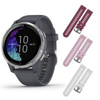 Garmin Venu GPS Smartwatch with AMOLED Display and Included Wearable4U 3 Straps Bundle (Granite Blue/Silver, Berry/Pink/White)