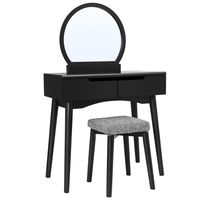VASAGLE Vanity Table Set with Round Mirror 2 Large Drawers with Sliding Rails Makeup Dressing Table with Cushioned Stool, Black