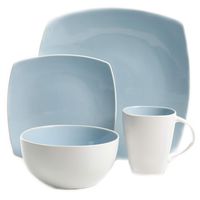 Gibson Overseas Soho Lounge Bright Sky 16 pc Dinnerware, Square Set, Blue