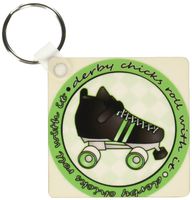 3dRose Derby Chicks Roll With It Green and White with Black Roller Skate - Key Chains, 2.25 x 4.5 inches, set of 2 (kc_28517_1)