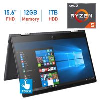 HP Envy x360 15.6" FHD Touchscreen 2-in-1 (1920x1080) Laptop PC, Quad Core AMD Ryzen 5 2500U up to 3.6GHz 12GB DDR4 RAM, 1TB HDD, Webcam, Backlit Keyboard, AMD Radeon RX Vega 8, Windows 10 (Renewed)