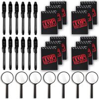36 Spy Favors - 12 Invisible Ink Pen with UV light + 12 Mini"TOP SECRET" Notepads + 12 Magnifying Glasses. - Perfect Spy parties, party prizes, handouts, escape rooms, pinatas and more