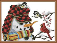 CaptainCrafts New Stamped Cross Stitch Kits Preprinted Pattern Counted Embroidery Starter Kits for Beginner Kids and Adults - Christmas Snowman - DIY Artwork Needlecrafts (Stamped 11CT)