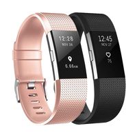 Fundro Replacement Bands Compatible with Fitbit Charge 2, 2 Pack Classic & Special Edition Adjustable Sport Wristbands (Rose Gold, Large (6.7"-8.1"))