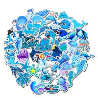 Ratgoo 49Pcs Blue Cute Cartoon Animals Sea Creature Fish Turtle Dolphin Waterproof Vinyl Graffiti Decal Stickers For Kids Teens Students Toy Girls Boys For Water Bottles Laptop Macbook Toddlers Desk