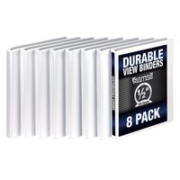 Samsill 3 Ring Durable View Binders - 8 Pack, 1/2 Inch Round Ring , Non-Stick Customizable Clear Cover, White