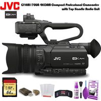 JVC GY-HM170UA 4KCAM Compact Professional Camcorder with Top Handle Audio Unit (GY-HM170UA) W/ 64GB Memory Card, Cleaning Set and More.