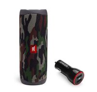 JBL Flip 5 Waterproof Portable Wireless Bluetooth Speaker Bundle with 2-Port USB Car Charger - Camouflage