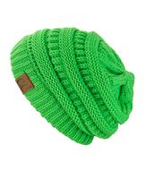 Trendy Warm Chunky Soft Stretch Cable Knit Slouchy Beanie Skully HAT20A, Neon Lime 